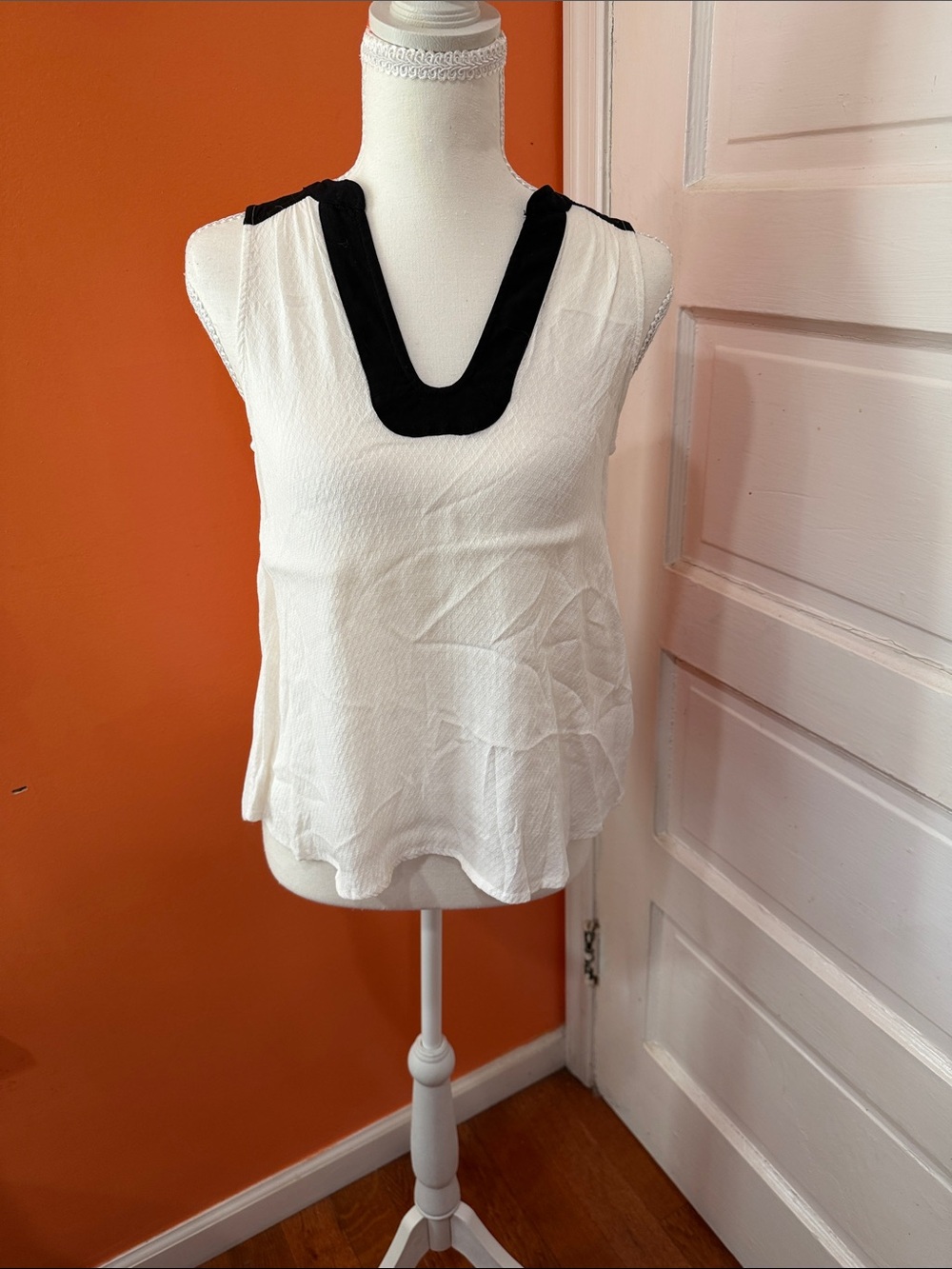 Maeve White Sleeveless Camisole with Black V-Detail